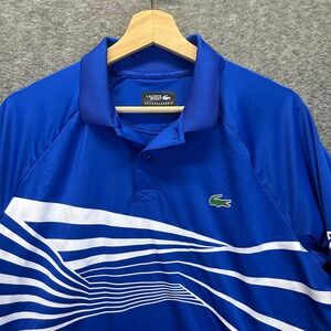 Lacoste Sport Novak Djokovic Blue Geometric Tennis Polo Shirt Mens L DH7973